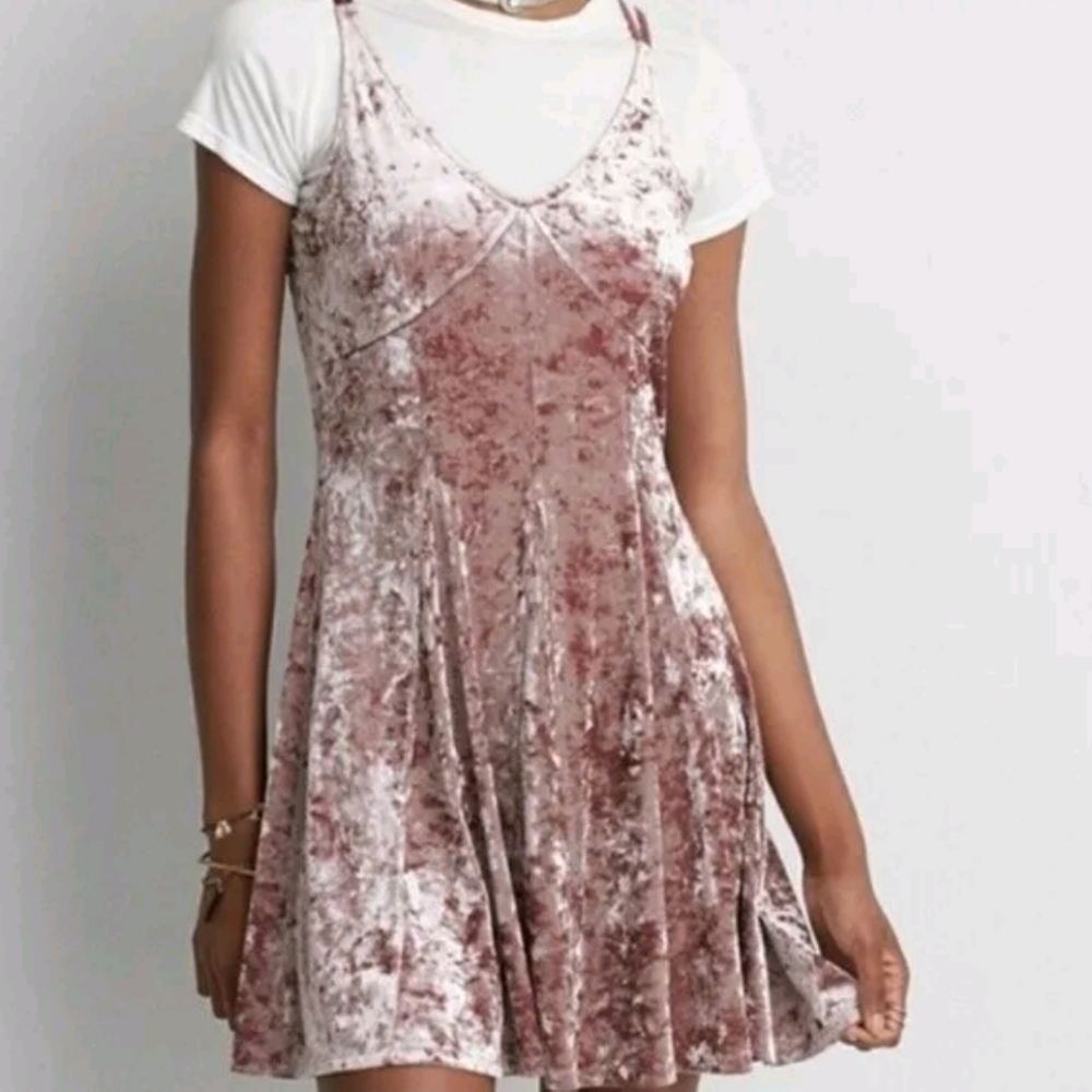 AMERICAN EAGLE OUTFITTERS Velour Strappy Mini Dress XS - Picture 2 of 14